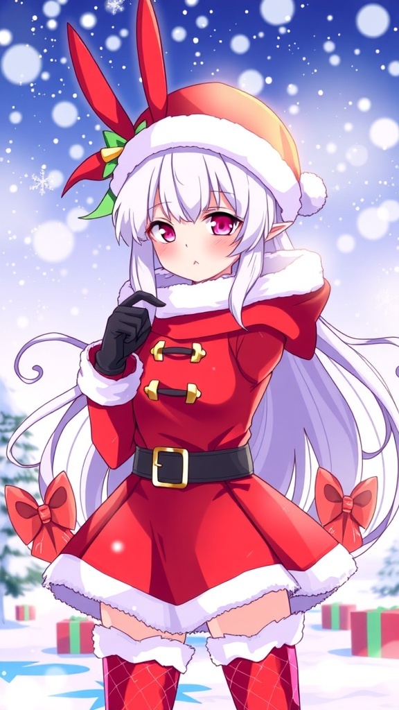 Zero Two in a Christmas outfit with snowflakes and holiday decorations in a festive profile picture.